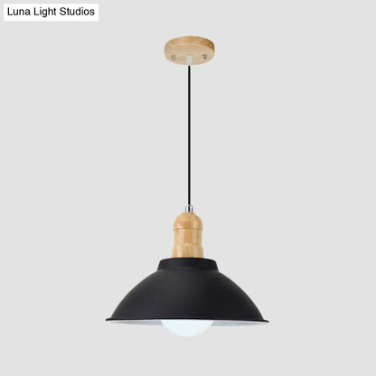 Contemporary Metal and Wood Hanging Pendant Ceiling Light in Black