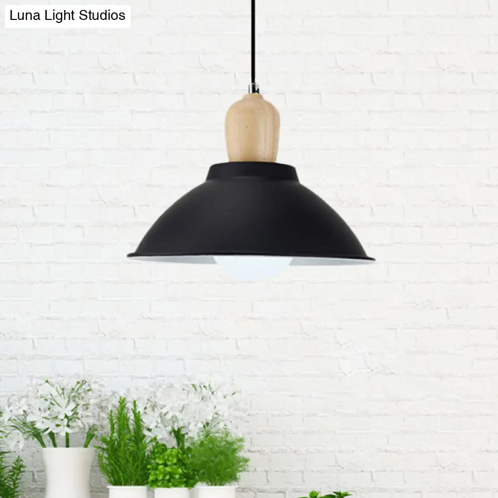 Contemporary Metal and Wood Hanging Pendant Ceiling Light in Black