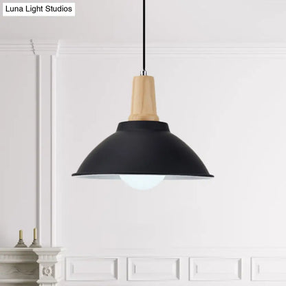 Contemporary Metal and Wood Hanging Pendant Ceiling Light in Black