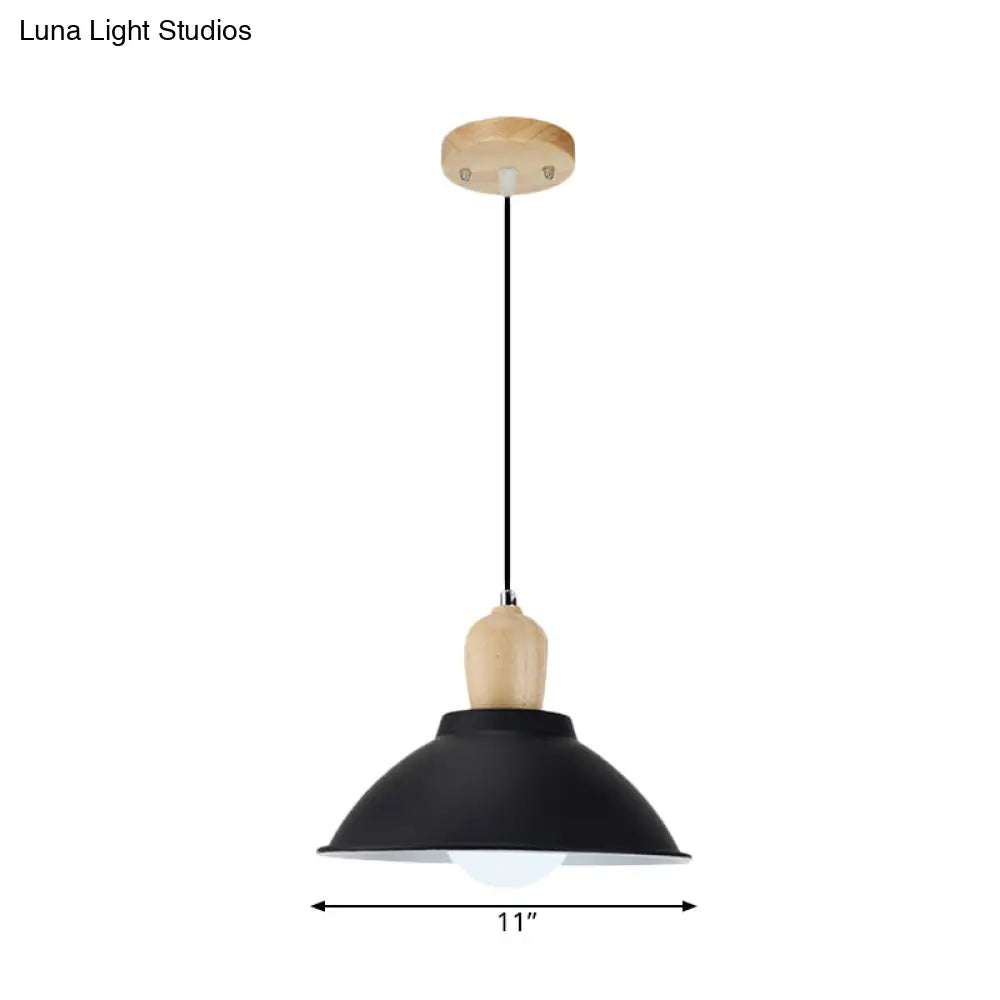 Contemporary Metal and Wood Hanging Pendant Ceiling Light in Black