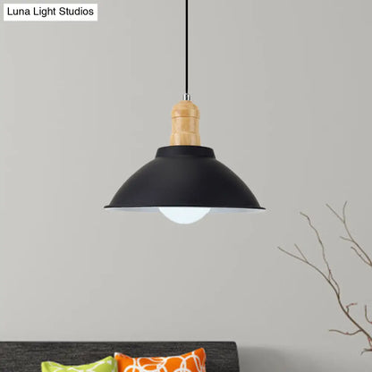 Contemporary Metal and Wood Hanging Pendant Ceiling Light in Black