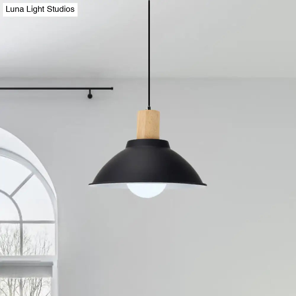 Contemporary Metal and Wood Hanging Pendant Ceiling Light in Black