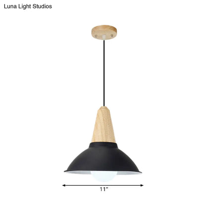 Contemporary Metal and Wood Hanging Pendant Ceiling Light in Black