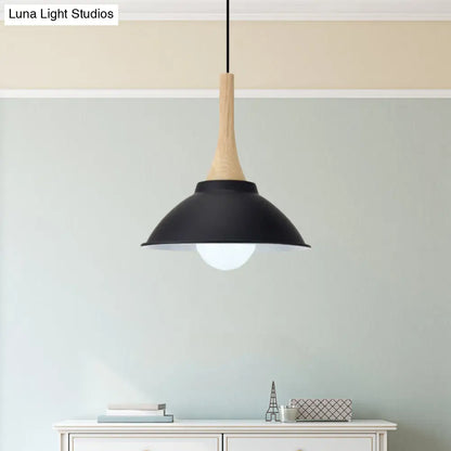 Contemporary Metal and Wood Hanging Pendant Ceiling Light in Black