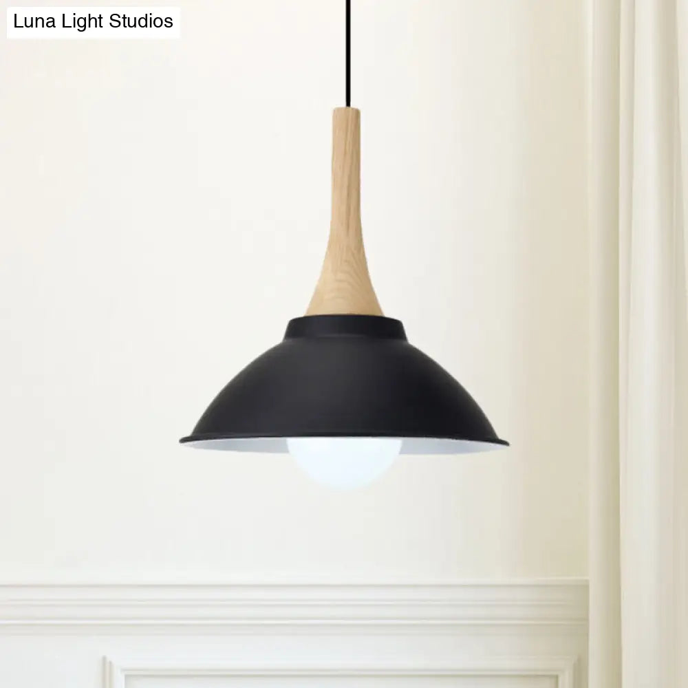 Contemporary Metal and Wood Hanging Pendant Ceiling Light in Black