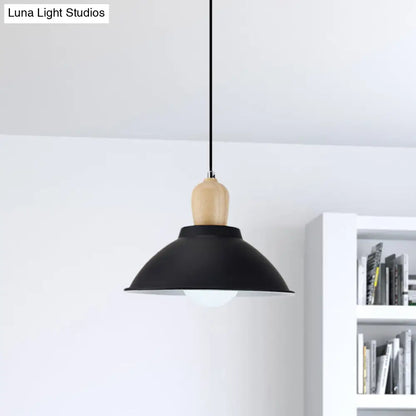 Contemporary Metal and Wood Hanging Pendant Ceiling Light in Black