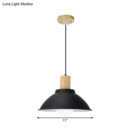 Contemporary Metal and Wood Hanging Pendant Ceiling Light in Black