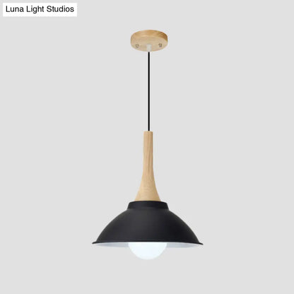 Contemporary Metal and Wood Hanging Pendant Ceiling Light in Black