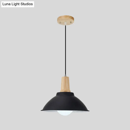 Contemporary Metal and Wood Hanging Pendant Ceiling Light in Black