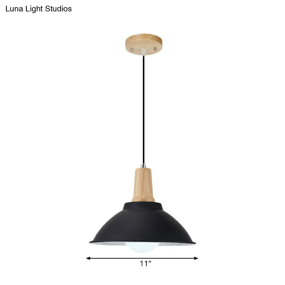 Contemporary Metal and Wood Hanging Pendant Ceiling Light in Black