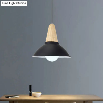 Contemporary Metal and Wood Hanging Pendant Ceiling Light in Black