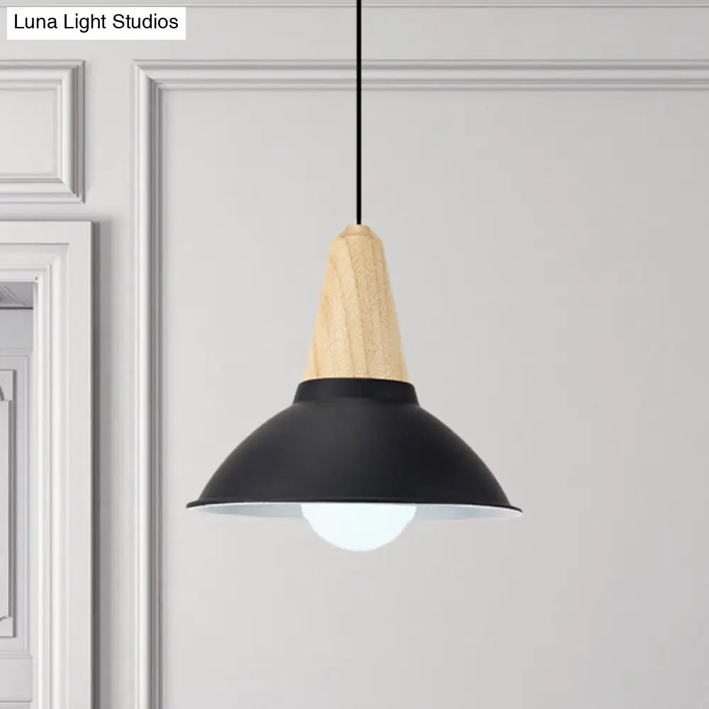 Contemporary Metal and Wood Hanging Pendant Ceiling Light in Black