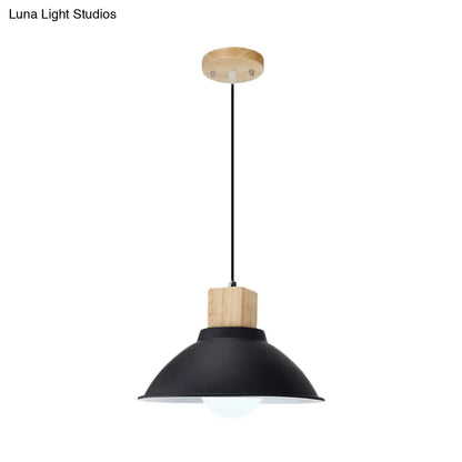 Contemporary Metal and Wood Hanging Pendant Ceiling Light in Black