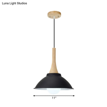 Contemporary Metal and Wood Hanging Pendant Ceiling Light in Black