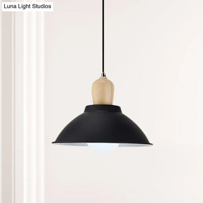 Contemporary Metal and Wood Hanging Pendant Ceiling Light in Black