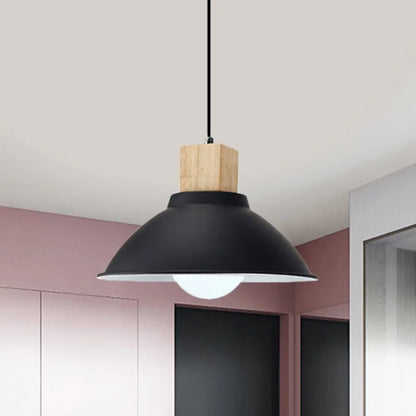 Contemporary Metal and Wood Hanging Pendant Ceiling Light in Black