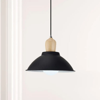 Contemporary Metal and Wood Hanging Pendant Ceiling Light in Black