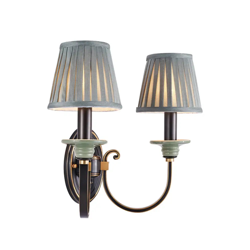 DecorBites™ DecorBites™ Contemporary Metal Arched Wall Light: 1 Head Black Sconce with Tapered Pleated Fabric Shade