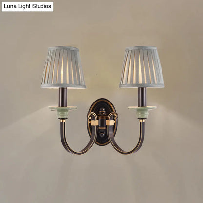 DecorBites™ DecorBites™ Contemporary Metal Arched Wall Light: 1 Head Black Sconce with Tapered Pleated Fabric Shade