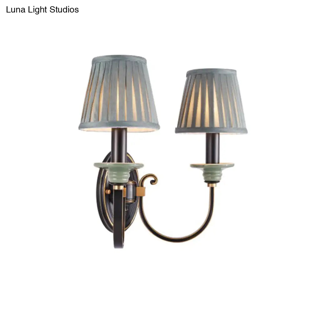 DecorBites™ DecorBites™ Contemporary Metal Arched Wall Light: 1 Head Black Sconce with Tapered Pleated Fabric Shade