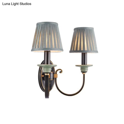DecorBites™ DecorBites™ Contemporary Metal Arched Wall Light: 1 Head Black Sconce with Tapered Pleated Fabric Shade