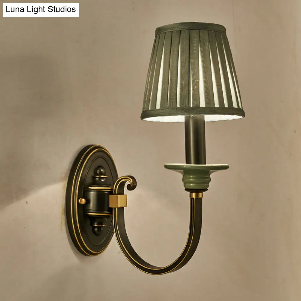 DecorBites™ DecorBites™ Contemporary Metal Arched Wall Light: 1 Head Black Sconce with Tapered Pleated Fabric Shade