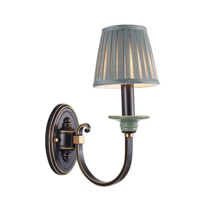 DecorBites™ DecorBites™ Contemporary Metal Arched Wall Light: 1 Head Black Sconce with Tapered Pleated Fabric Shade