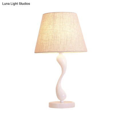 Contemporary Metal Bedside Lamp with Waving Nightstand Light, Flaxen Fabric Shade, and 1 Bulb