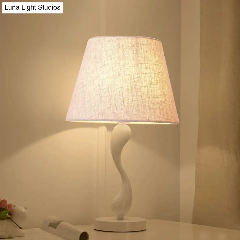 Contemporary Metal Bedside Lamp with Waving Nightstand Light, Flaxen Fabric Shade, and 1 Bulb