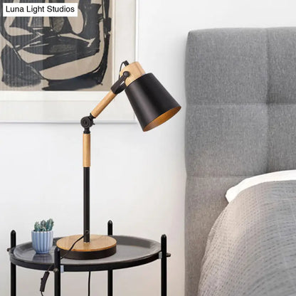 مصباح مكتبي معاصر على شكل جرس معدني - مصباح طاولة ليلي أسود/أبيض بمصباح واحد