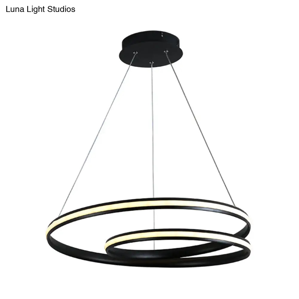 Lámpara de araña contemporánea de metal negro - Diseño curvo sin juntas - Lámpara colgante LED (18"/23.5"/30" de ancho) - Luz cálida/blanca