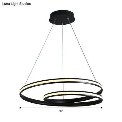 Lámpara de araña contemporánea de metal negro - Diseño curvo sin juntas - Lámpara colgante LED (18"/23.5"/30" de ancho) - Luz cálida/blanca