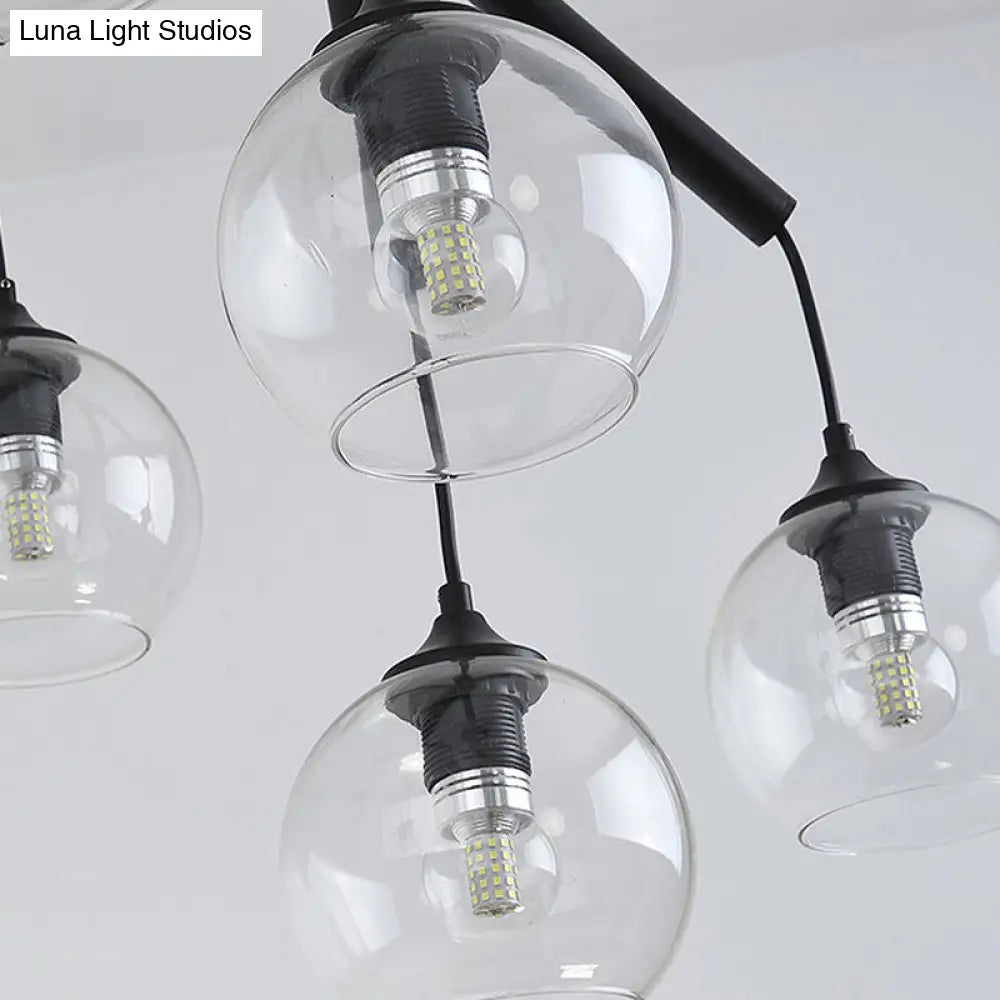 ثريا معدنية معاصرة على شكل فرع - مصباح معلق أسود بأربعة مصابيح مع غطاء زجاجي شفاف