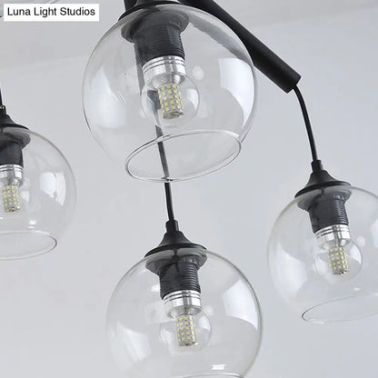 ثريا معدنية معاصرة على شكل فرع - مصباح معلق أسود بأربعة مصابيح مع غطاء زجاجي شفاف