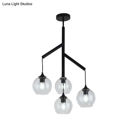 ثريا معدنية معاصرة على شكل فرع - مصباح معلق أسود بأربعة مصابيح مع غطاء زجاجي شفاف