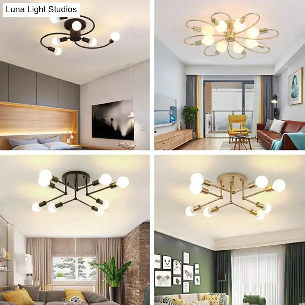 DecorBites™ DecorBites™ Contemporary Metal Branching Chandelier – Stylish Semi Flush Ceiling Light for Living Room
