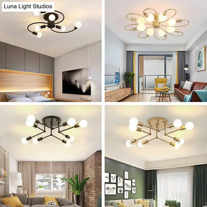 DecorBites™ DecorBites™ Contemporary Metal Branching Chandelier – Stylish Semi Flush Ceiling Light for Living Room