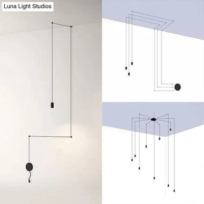 Contemporary Metal Ceiling Pendant Light, Line Hanging 1/3/9 Light Black Design for Living Room