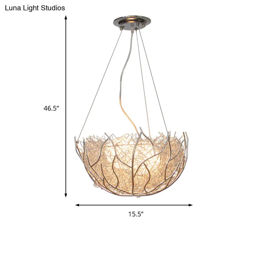 Lámpara de araña contemporánea de metal con pantalla de bola de cristal - 2 luces, acabado plateado - 40,6 cm/49,5 cm de ancho