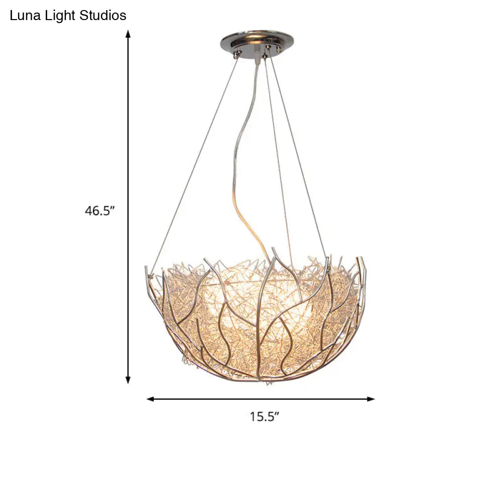 Lámpara de araña contemporánea de metal con pantalla de bola de cristal - 2 luces, acabado plateado - 40,6 cm/49,5 cm de ancho