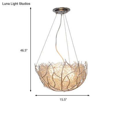 Lámpara de araña contemporánea de metal con pantalla de bola de cristal - 2 luces, acabado plateado - 40,6 cm/49,5 cm de ancho