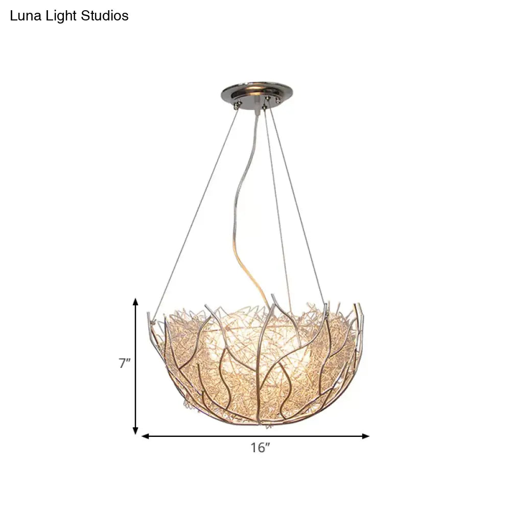 Lámpara de araña contemporánea de metal con pantalla de bola de cristal - 2 luces, acabado plateado - 40,6 cm/49,5 cm de ancho