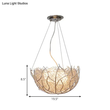 Lámpara de araña contemporánea de metal con pantalla de bola de cristal - 2 luces, acabado plateado - 40,6 cm/49,5 cm de ancho