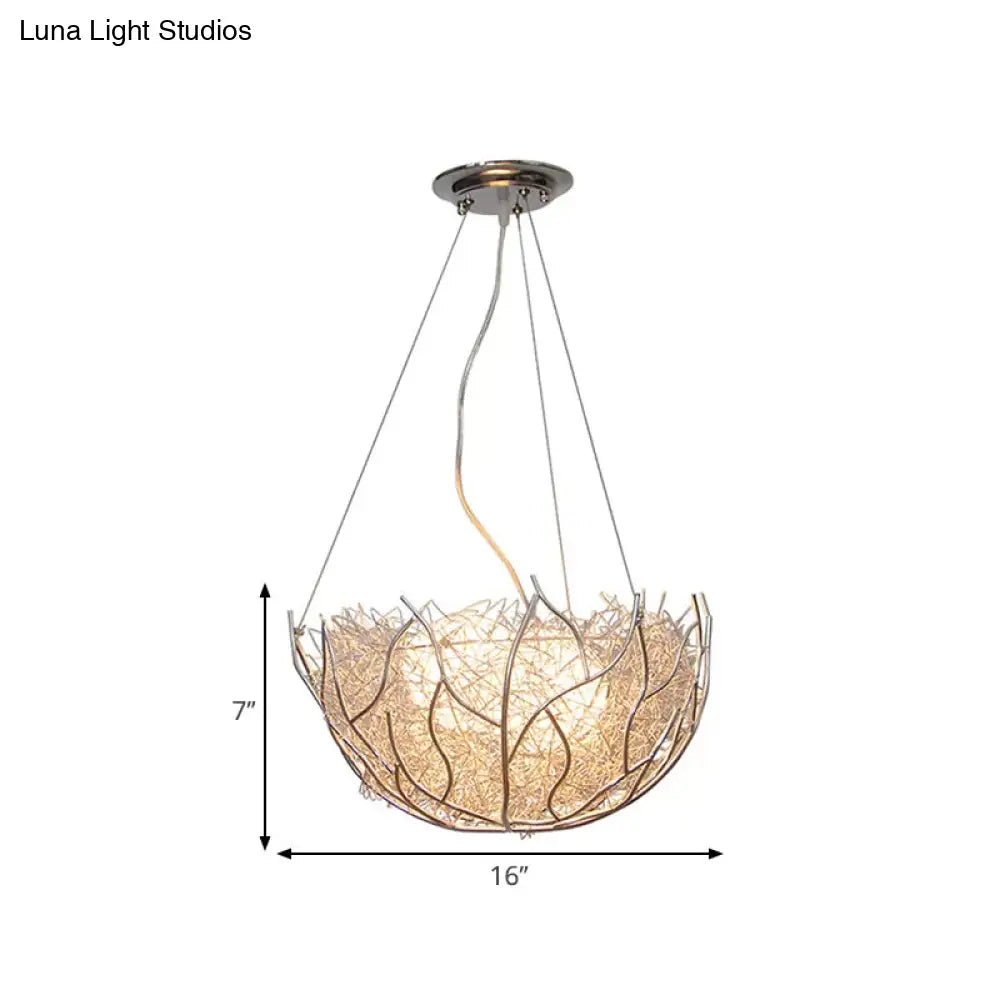 Lámpara de araña contemporánea de metal con pantalla de bola de cristal - 2 luces, acabado plateado - 40,6 cm/49,5 cm de ancho