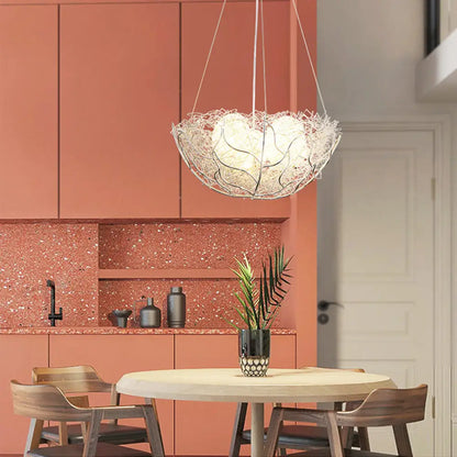 Lámpara de araña contemporánea de metal con pantalla de bola de cristal - 2 luces, acabado plateado - 40,6 cm/49,5 cm de ancho