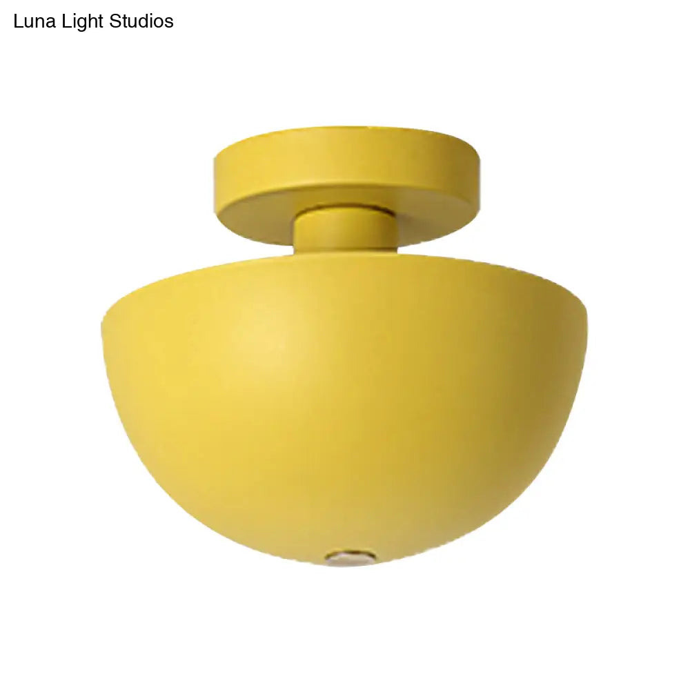 DecorBites™ DecorBites™ Contemporary Metal Dining Room Semi Flush Mount Ceiling Light - Pink/Yellow/Navy Bowl Design - Single Bulb Illumination