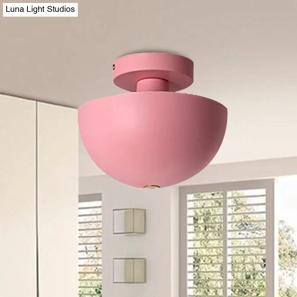 DecorBites™ DecorBites™ Contemporary Metal Dining Room Semi Flush Mount Ceiling Light - Pink/Yellow/Navy Bowl Design - Single Bulb Illumination