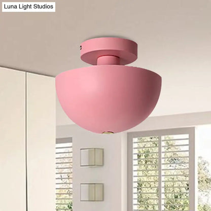 DecorBites™ DecorBites™ Contemporary Metal Dining Room Semi Flush Mount Ceiling Light - Pink/Yellow/Navy Bowl Design - Single Bulb Illumination