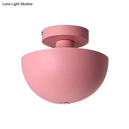 DecorBites™ DecorBites™ Contemporary Metal Dining Room Semi Flush Mount Ceiling Light - Pink/Yellow/Navy Bowl Design - Single Bulb Illumination
