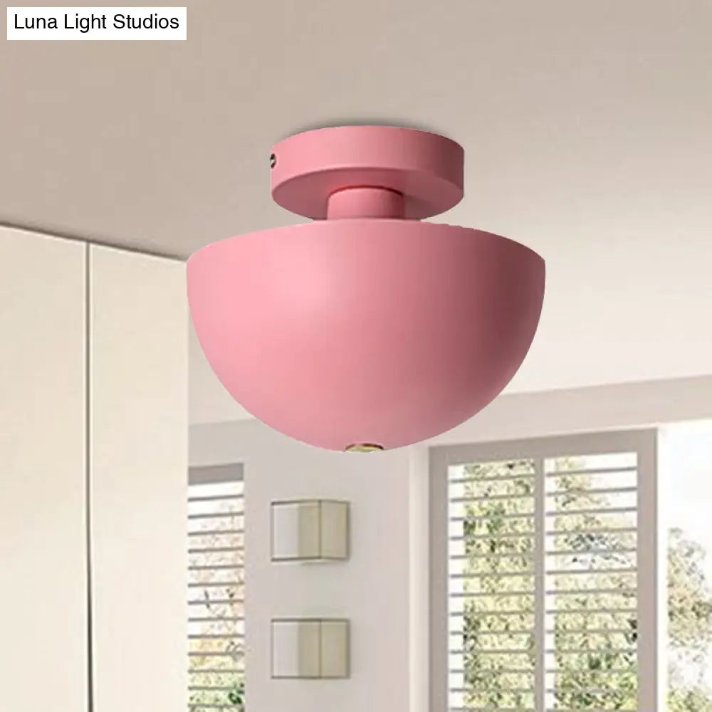 DecorBites™ DecorBites™ Contemporary Metal Dining Room Semi Flush Mount Ceiling Light - Pink/Yellow/Navy Bowl Design - Single Bulb Illumination